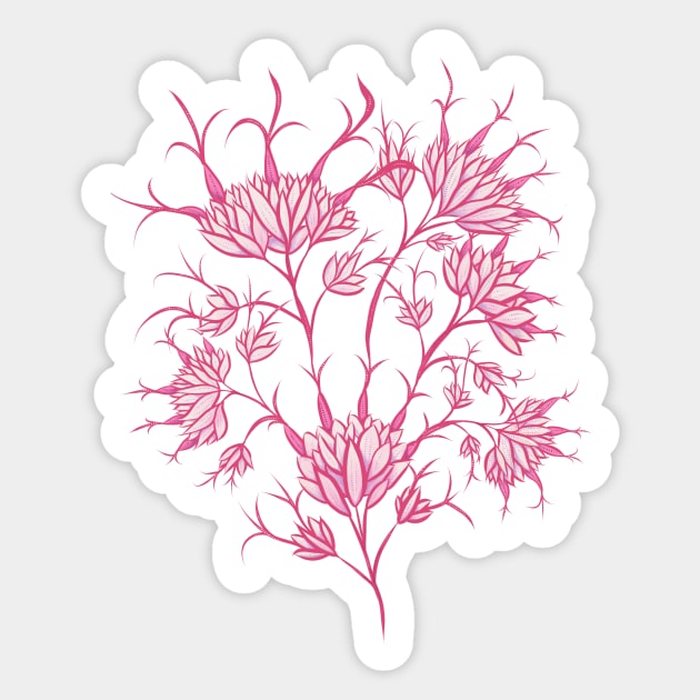 Pink Flowers On Dark Purple Decorative Floral Sticker by Boriana Giormova